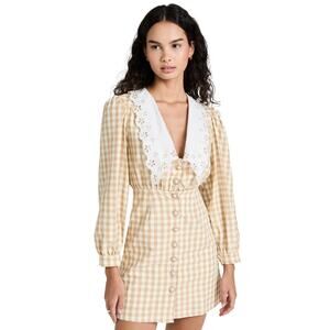 NWOT Sister Jane Honey Gingham Mini Dress Peter Pan Collar Yellow M